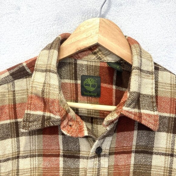 Timberland Flannel Button Up Shirt Mens 2XL Brown Red Plaid Pocket Classic Fall - Picture 3 of 15